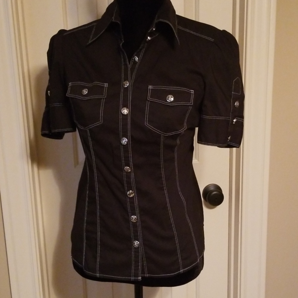 Bebe black button down with silver buttons